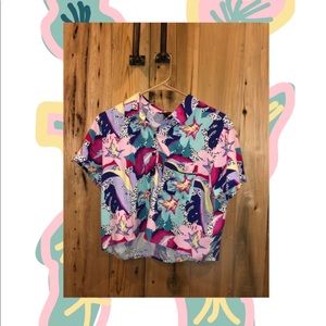 Retro Button Down Cropped Top